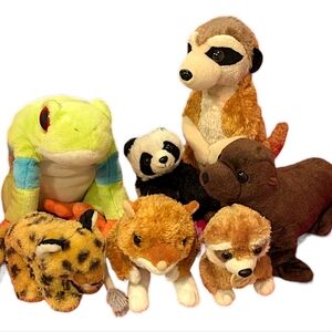 Wild Republic Bundle 7 Stuffed Animals Plushies, meerkat, panda, seal, cheetah